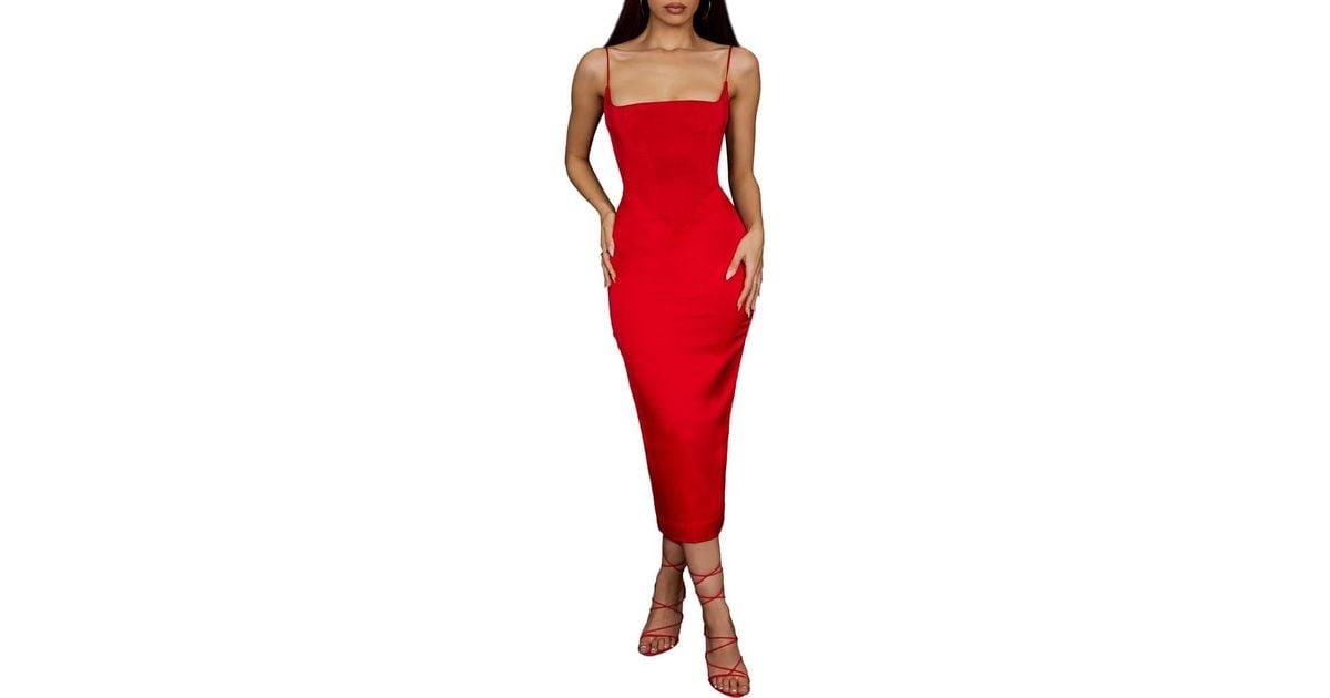 House Of Cb Anais Satin Corset Midi Dress in Red Lyst