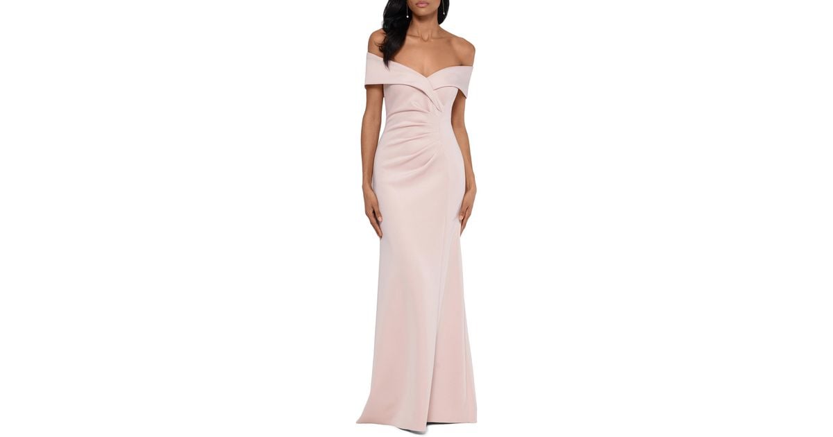 Xscape Off The Shoulder Scuba Crepe Gown in Blush (Pink) Lyst