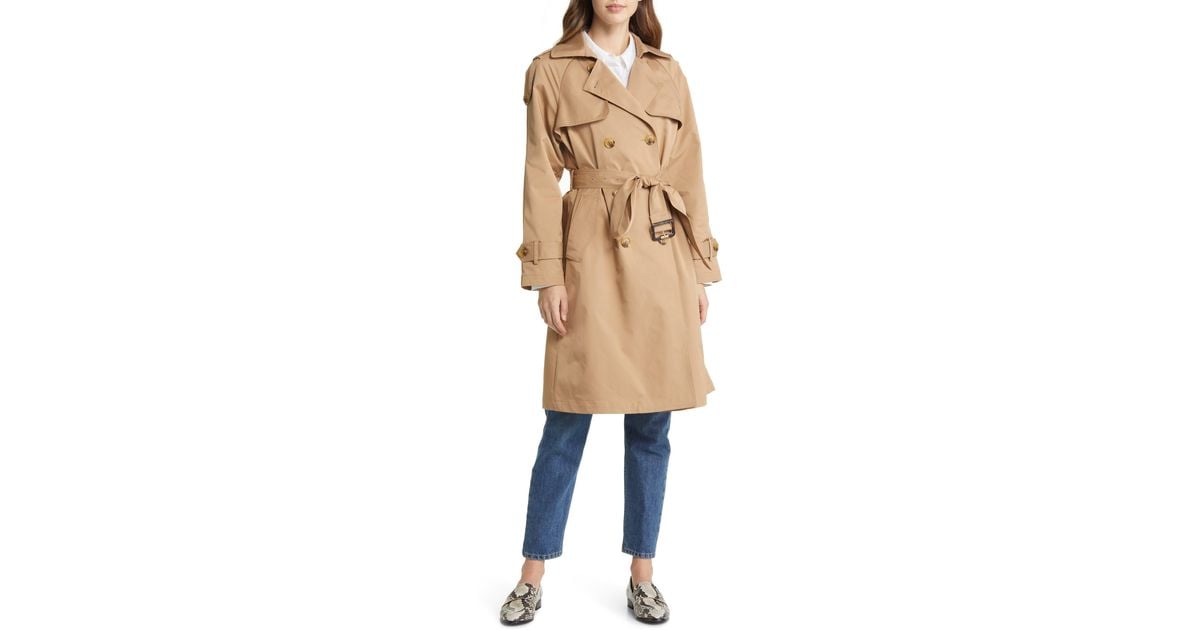 BCBGMAXAZRIA Gun Flap Double Breasted Belted Trench Coat in Natural | Lyst