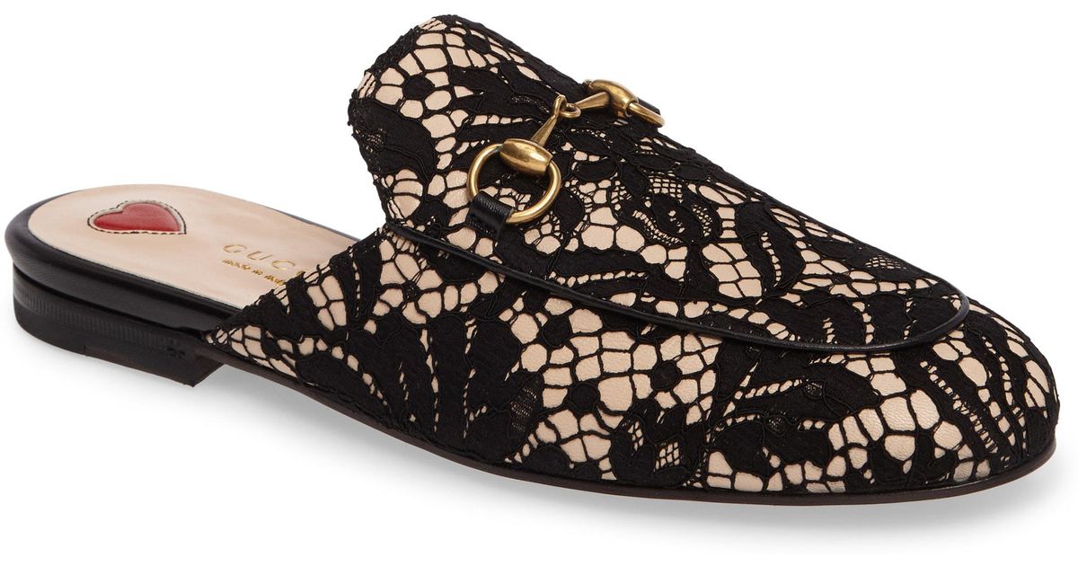 Gucci Lace Princetown Loafer Mule in Black Lace (Black) - Lyst