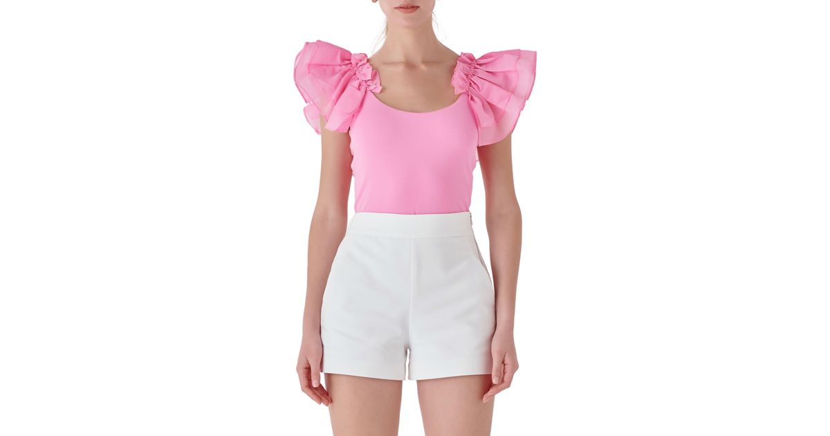 Endless Rose Organza Ruffle Knit Top in Pink Lyst