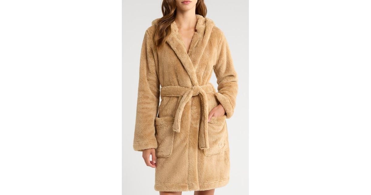 UGG Aarti Faux Shearling Hooded Robe in Natural | Lyst