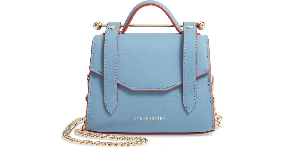 Strathberry Blue Micro Allegro Calfskin Leather Tote Strathberry Blue Micro Allegro Calfskin Leather Tote