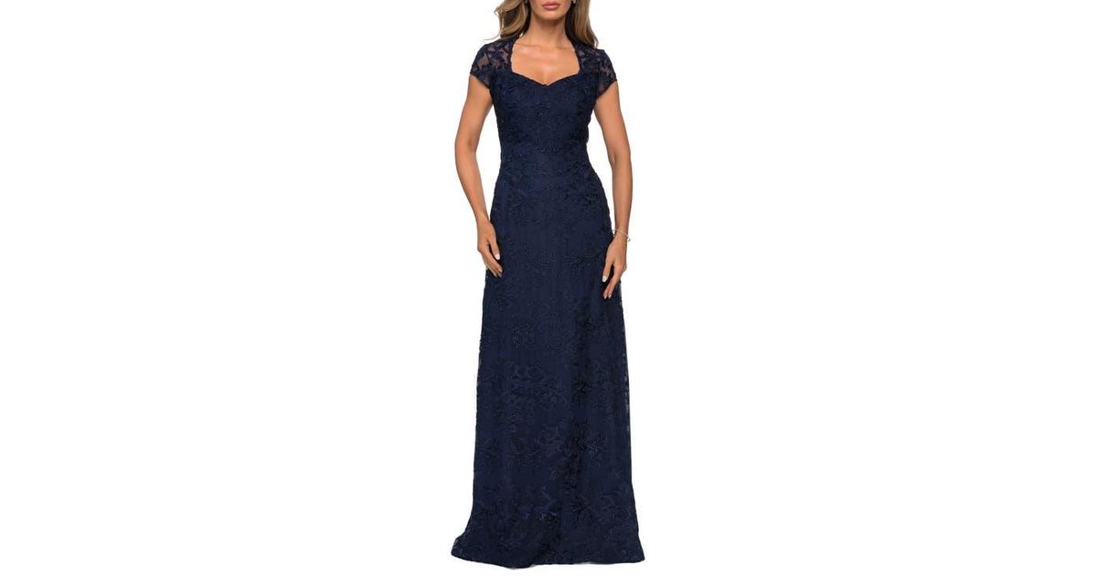 Cap Sleeve V-Neck Gown with Side Waterfall Ruffle Plum main image 0