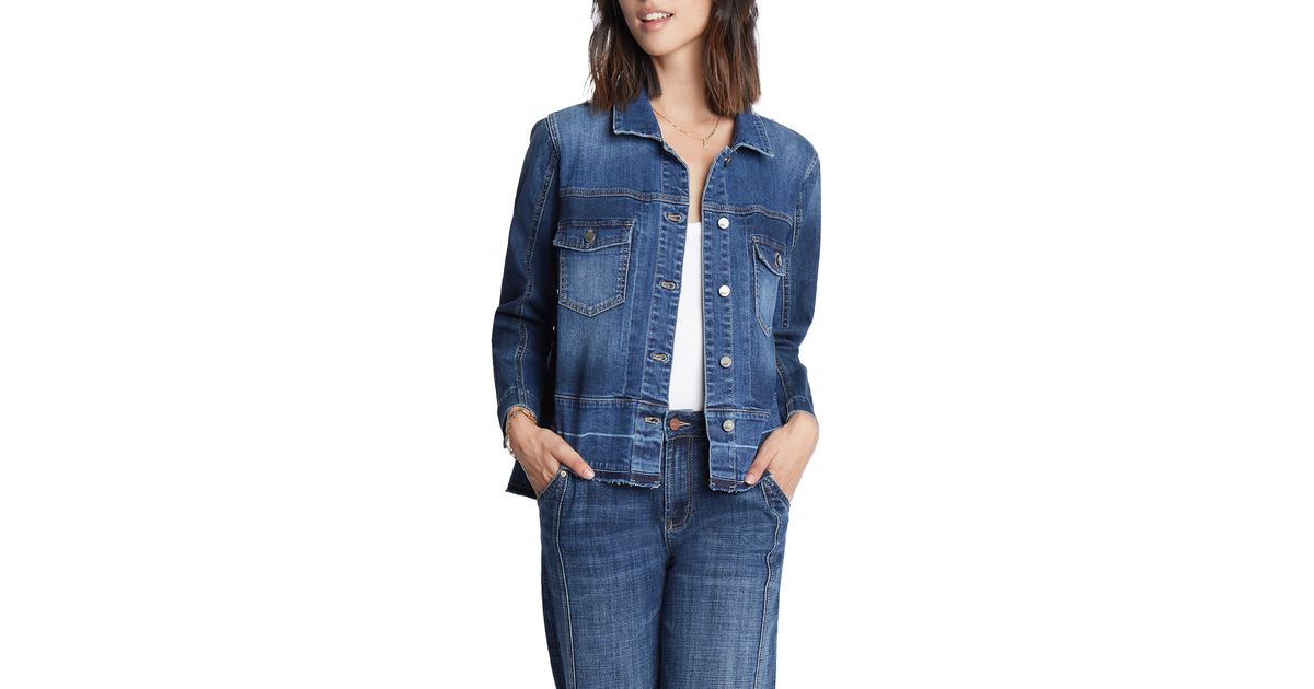 Wash Lab Denim Step Up Raw Hem Denim Jacket in Blue Lyst