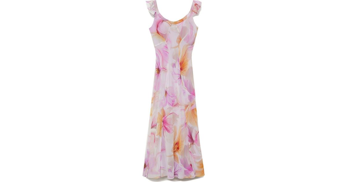 Mango Floral Ruffle Chiffon Maxi Dress in Pink | Lyst