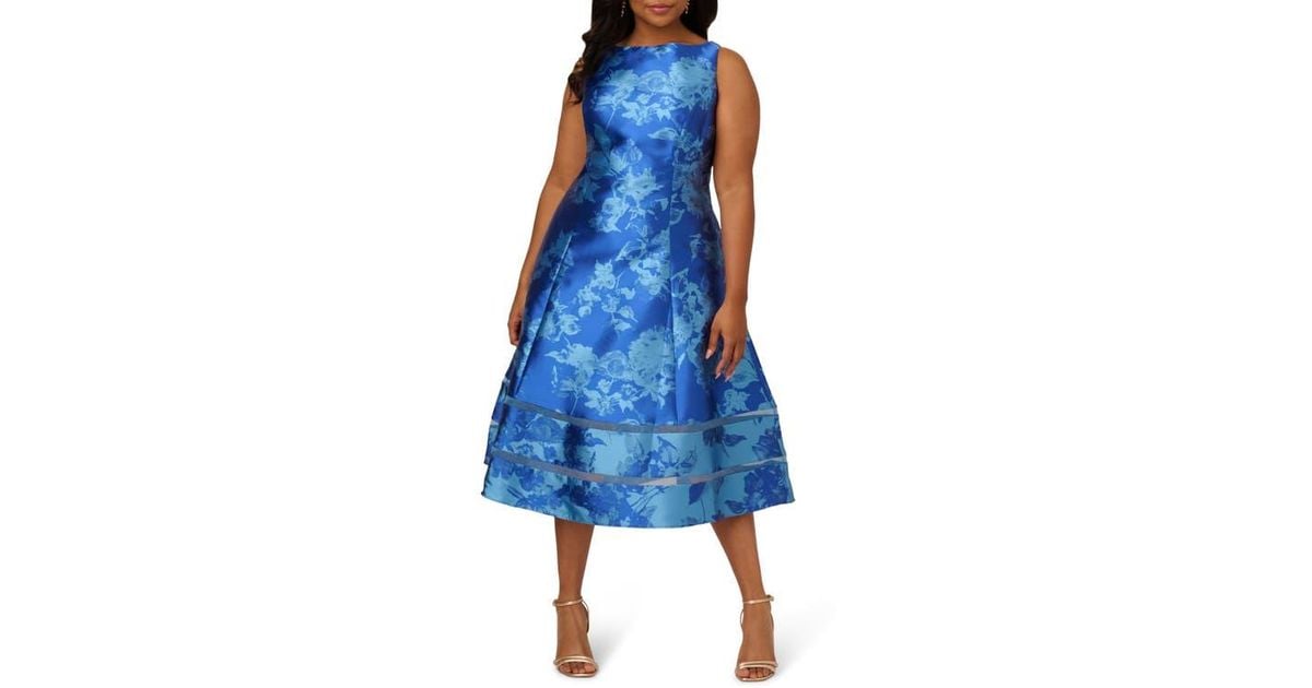 Adrianna Papell Metallic Floral Jacquard Fit & Flare Cocktail Dress in Blue  | Lyst