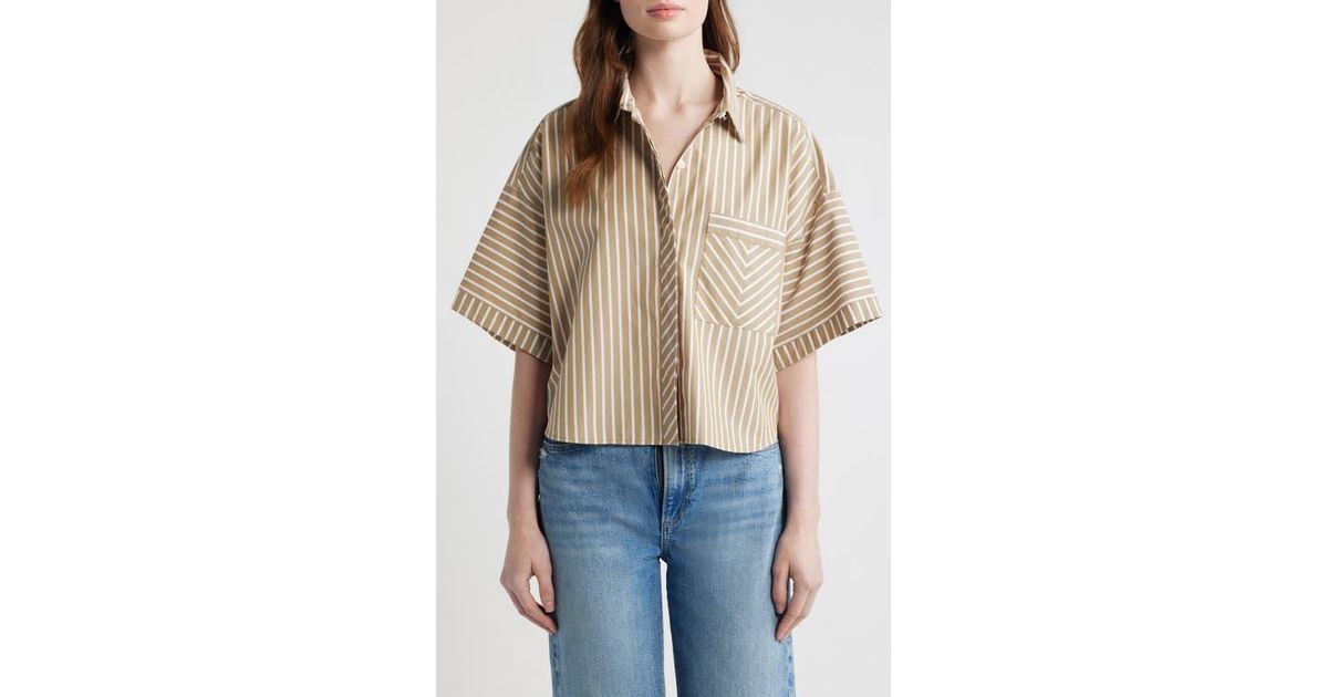 Wadded Up Rag Rag & Bone Marin Stripe Crop Button-Up Shirt in Blue | Lyst