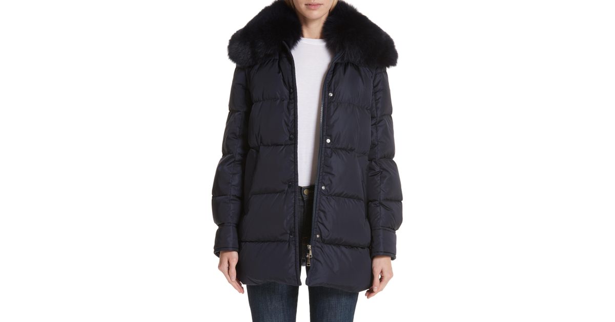 Moncler Mesange Quilted Down Coat With Removable Genuine Fox Fur Collar in  Blue - Lyst