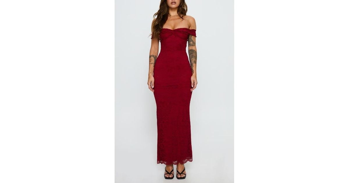 Princess Polly Anabeila Off The Shoulder Lace Mermaid Gown in Red | Lyst