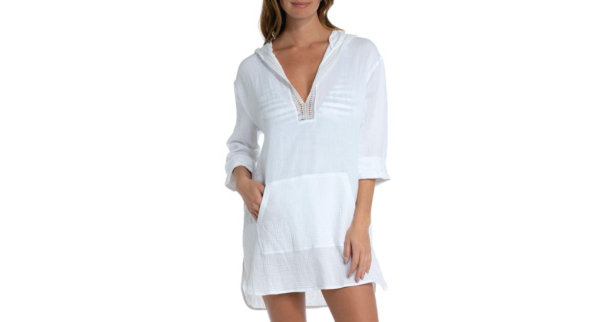 La Blanca Hooded Cotton Gauze Coverup Tunic in White Lyst