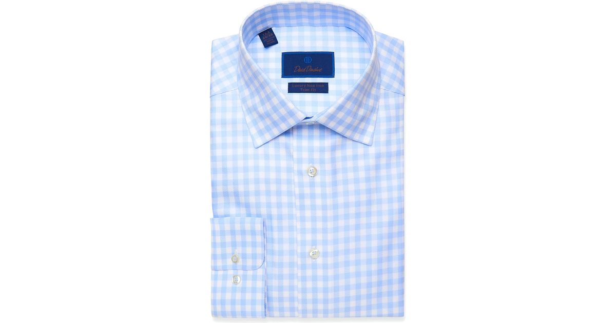 David Donahue Cotton Luxury Non-iron Trim Fit Check Dress Shirt in White/ Sky (Blue) for Men - Lyst