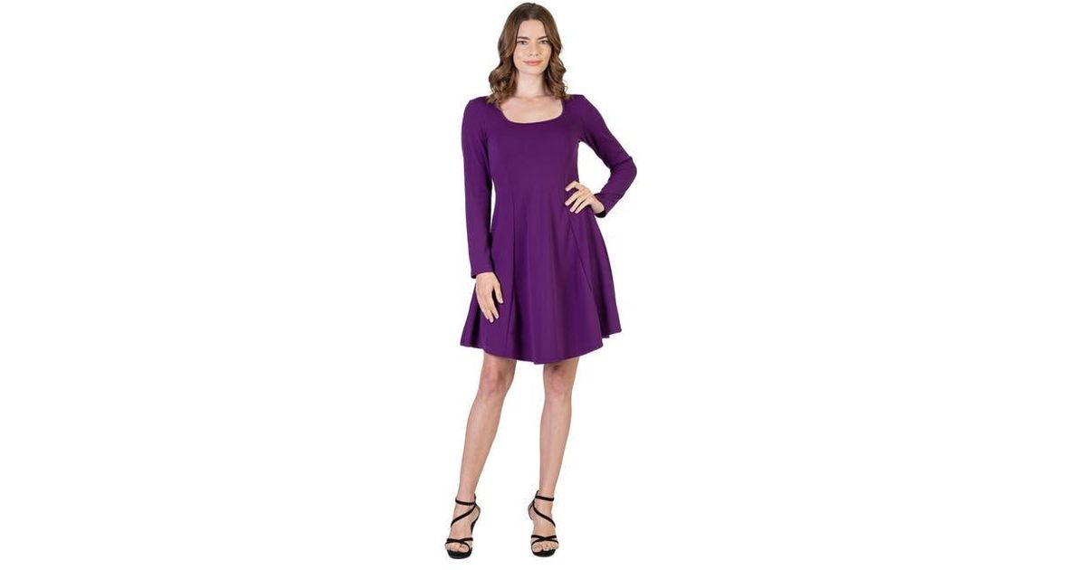 24seven Comfort Apparel Long Sleeve Knee Length Skater Dress in Purple |  Lyst