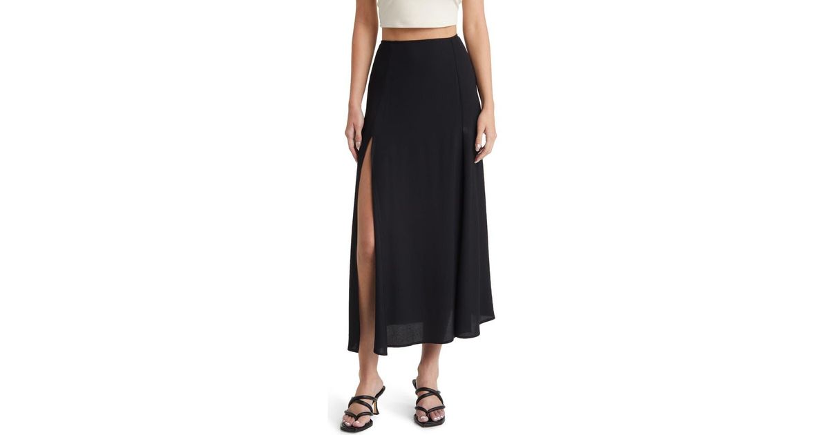 Reformation Zoe Side Slit Midi Skirt in Black | Lyst 