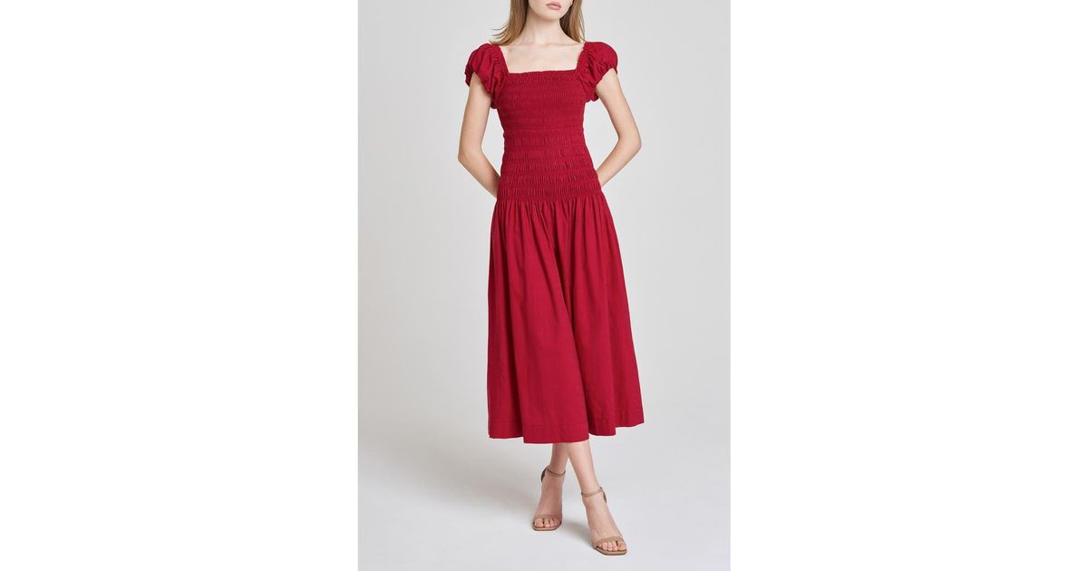 Wayf Cassidy Smock Bodice Midi Sundress in Red