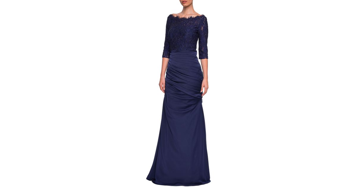 la femme lace top trumpet gown