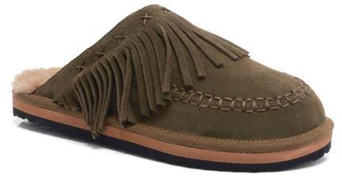 Free People Fallon Fringe Faux Fur Mule Slipper in Brown | Lyst
