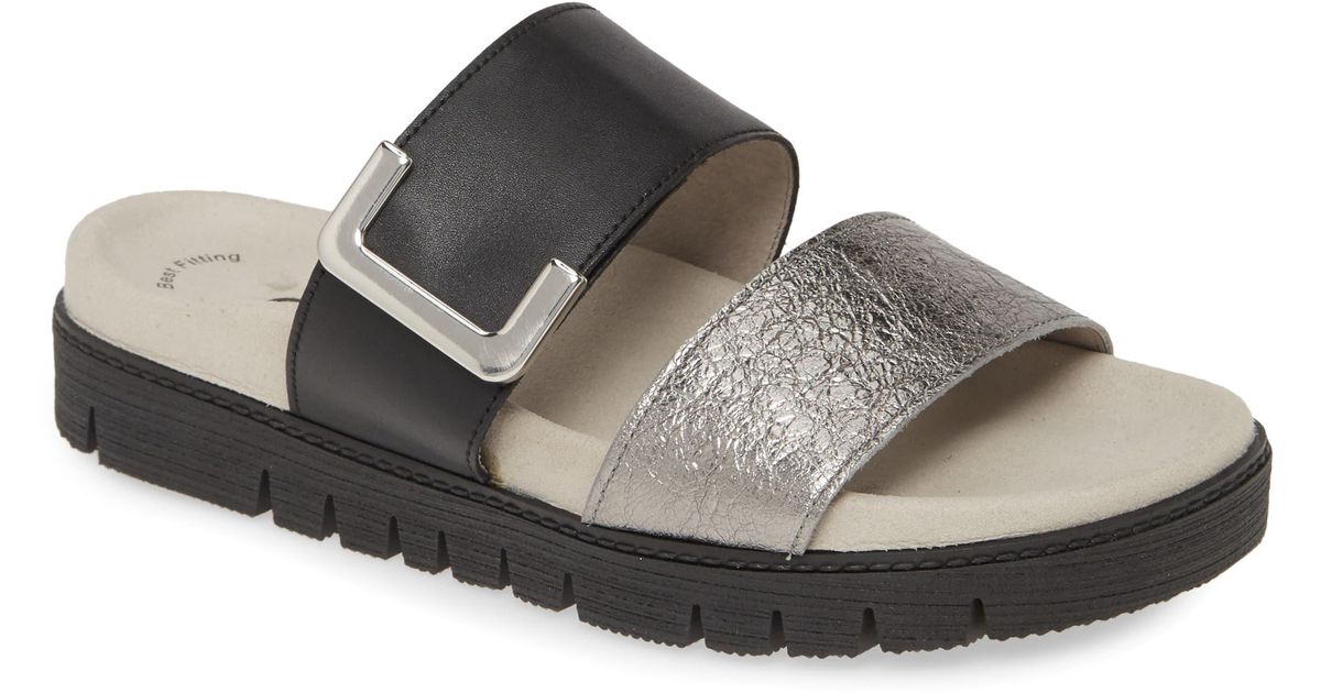 Gabor Slide Sandal in Black/ Silver Leather (Black) - Lyst