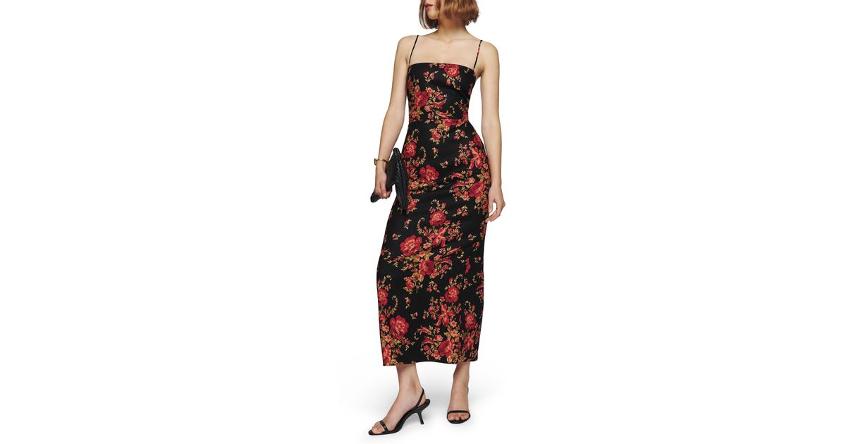 Reformation Frankie Floral Linen Maxi Dress in Red | Lyst