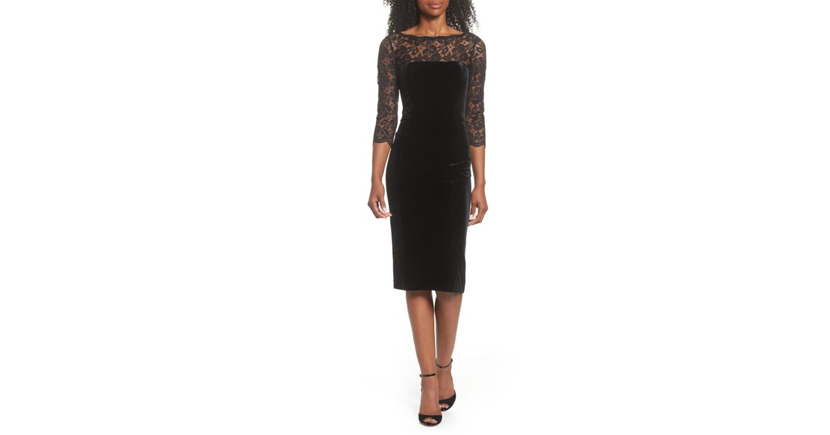 lace & velvet sheath dress eliza j