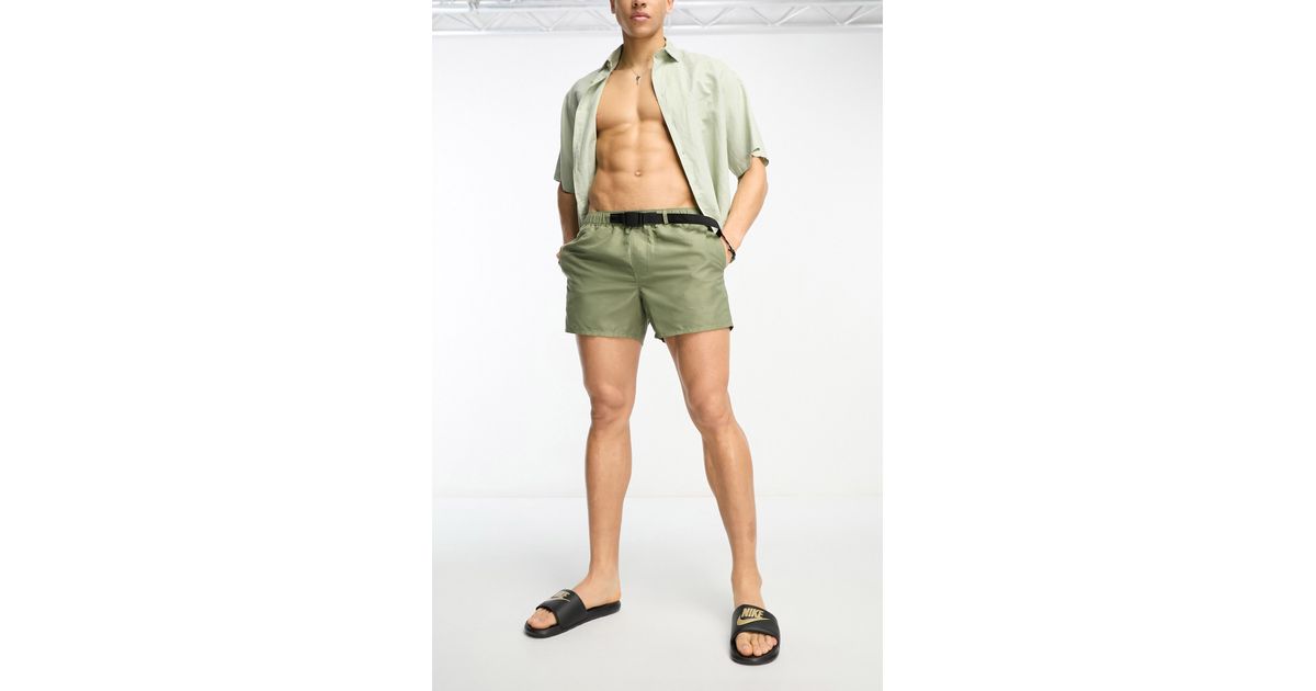 ASOS Belted Short Swim Trunks in Green for Men | Lyst