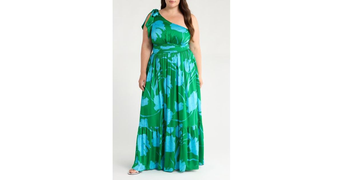 Sugarlips Sea Moss Floral Bayou One-Shoulder Satin Maxi Dress in Green |  Lyst