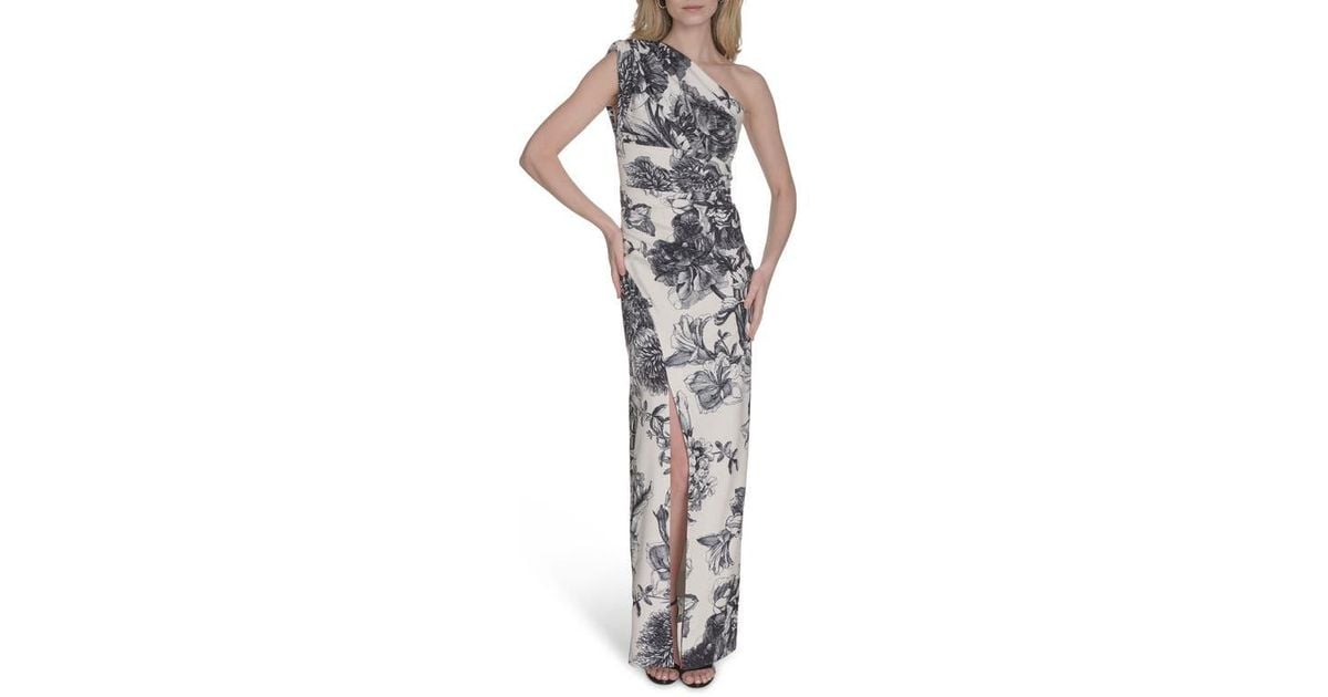 Vince Camuto Laguna Floral One-Shoulder Sheath Gown in White | Lyst