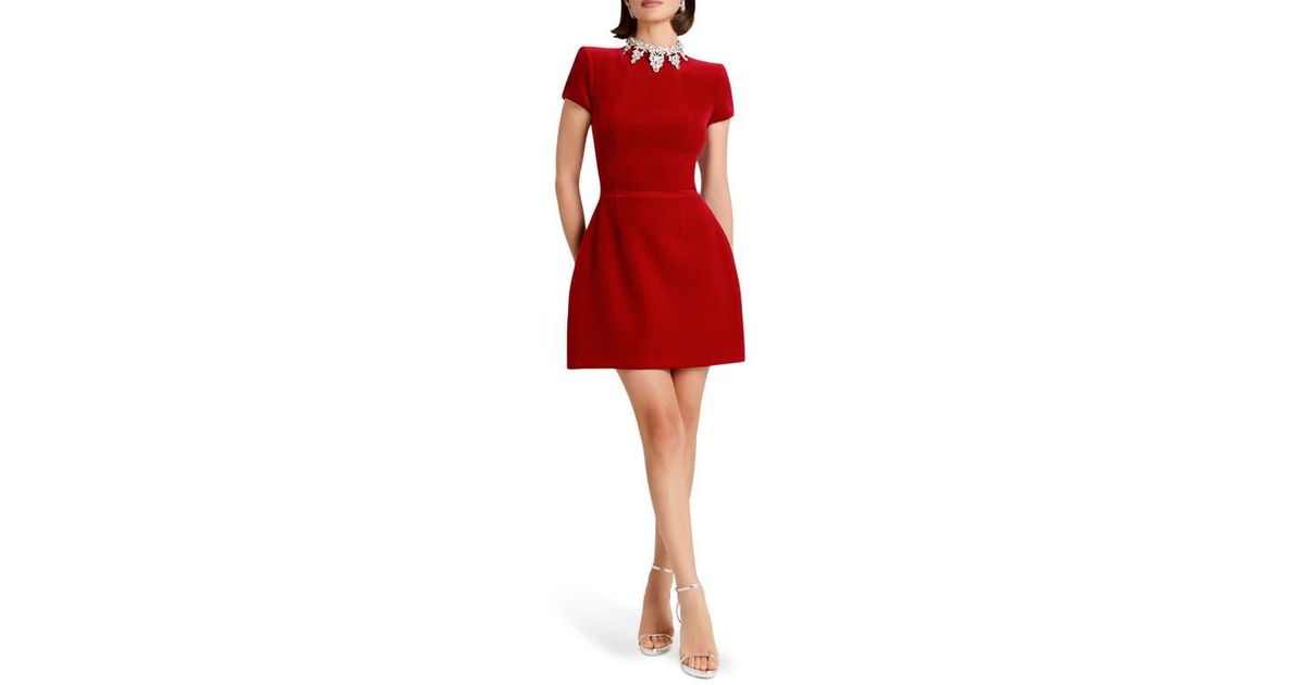 nadine merabi red velvet dress NADINE MERABI Kimberly Rhinestone Velvet Dress in Red at Nordstrom, Size 10
