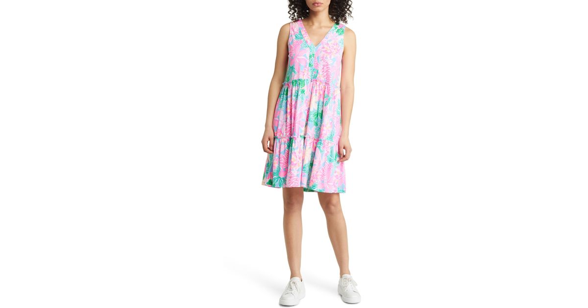Lilly Pulitzer Lorina Floral V-neck A-line Dress in Red | Lyst