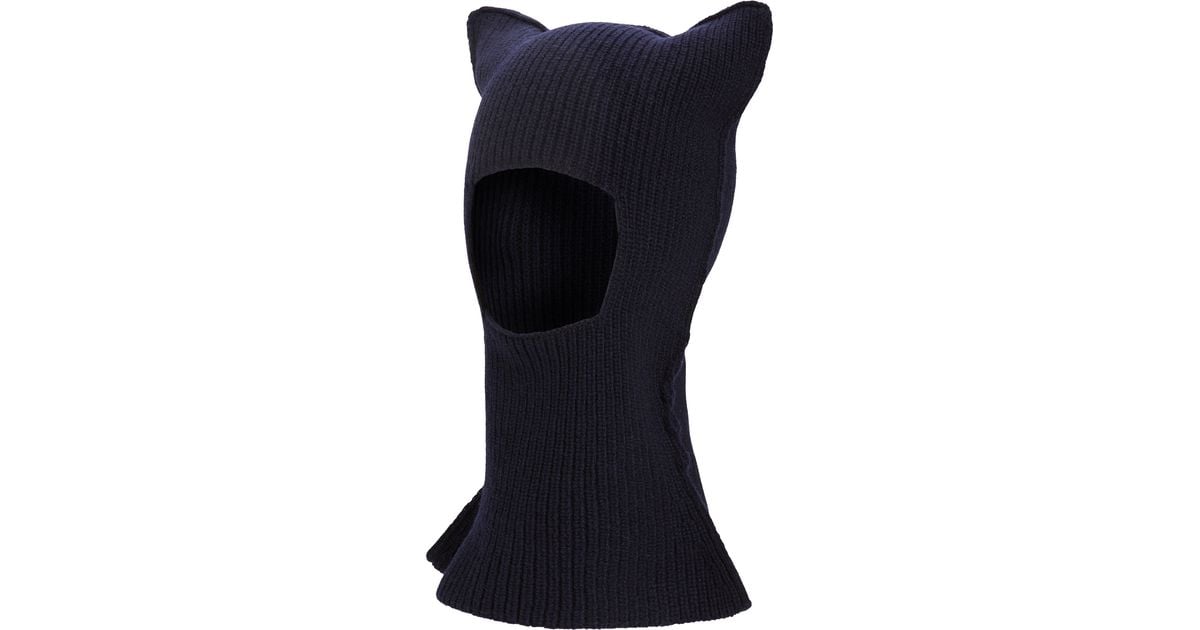 Maison Margiela Cat Ear Wool Rib Balaclava in Blue Lyst