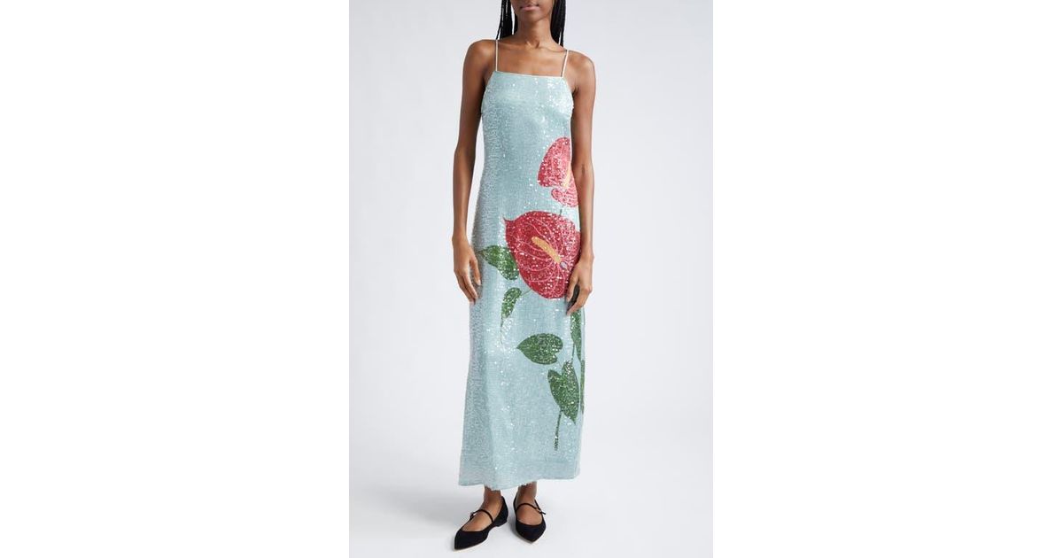 FARM Rio Anthurium Sequin Shift Dress in Blue | Lyst