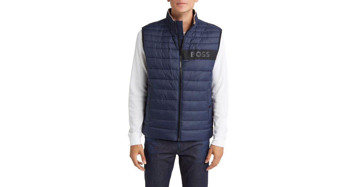 BOSS by HUGO BOSS Darolan Water Repellent Quilted Vest in Blue for Men