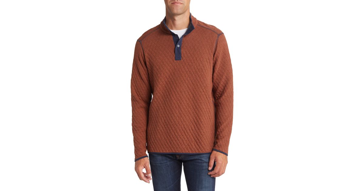 Johnston & Murphy Reversible Quilted Quarter Snap Pullover in Brown for