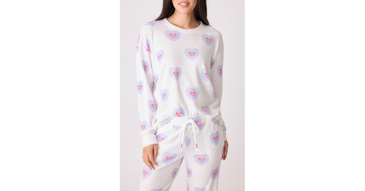 Pj Salvage Peace Love Waffle Knit Pajama Top in White Lyst