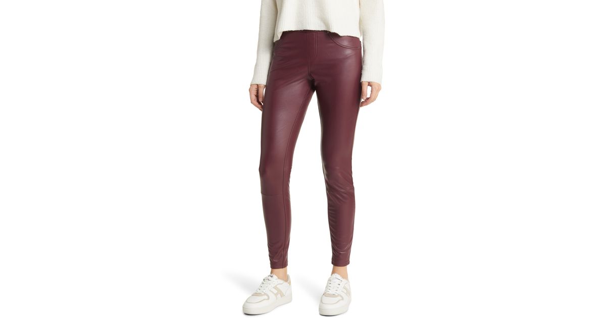 Hue Faux Leather leggings in Red