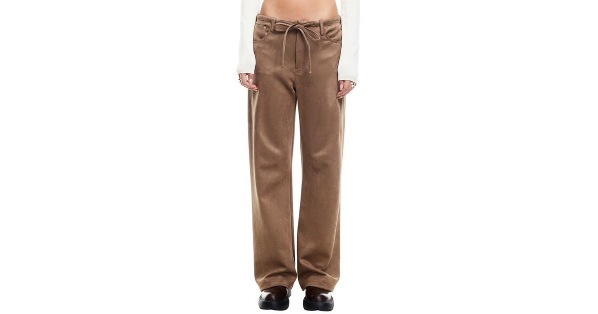 Lioness Dusty Faux Suede Straight Leg Pants in Brown Lyst