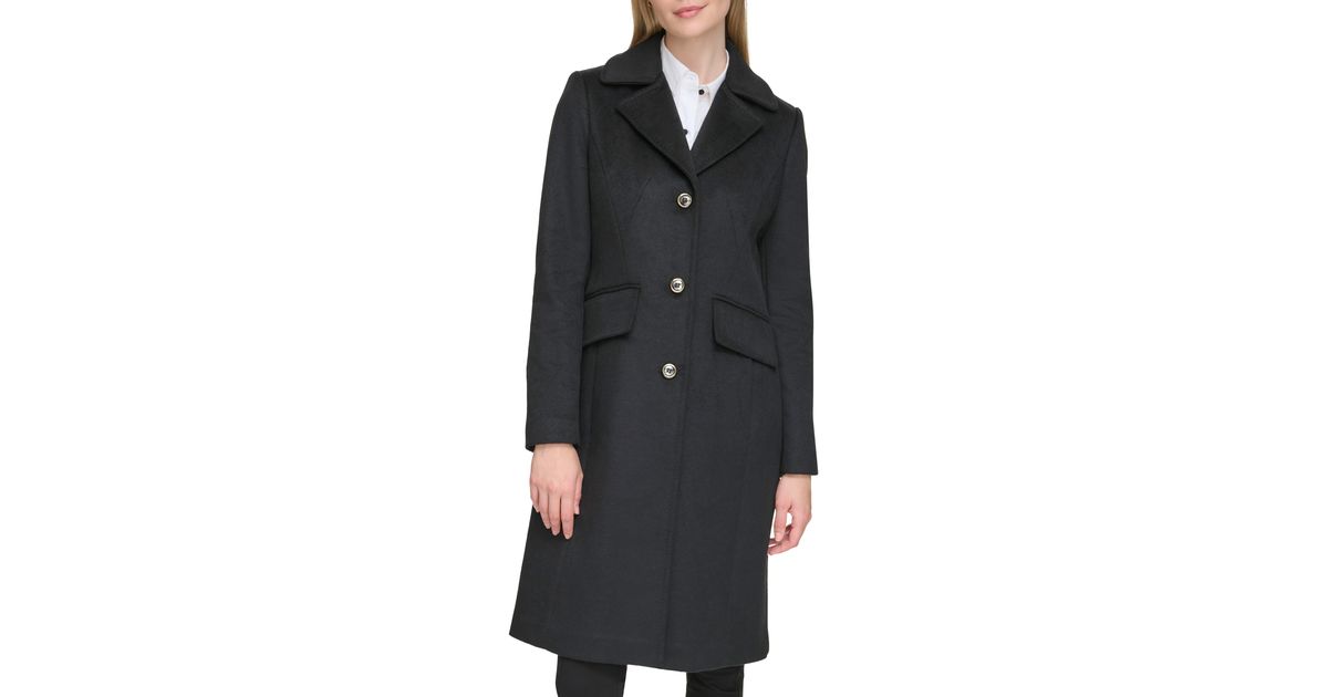 Karl Lagerfeld Tailored Pickstitch Wool Blend Coat in Black | Lyst