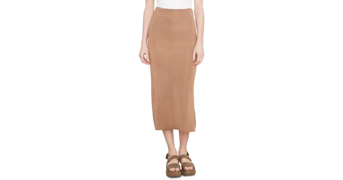Vince Knit Midi Skirt in Brown | Lyst