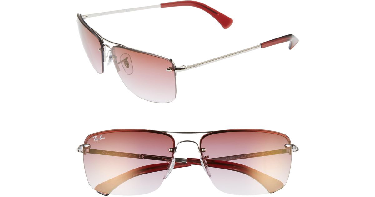 Ray Ban 61mm Rimless Navigator Sunglasses In Pink Lyst 