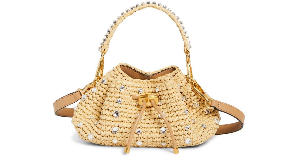 Jimmy Choo Small Cinch Crystal Embellished Raffia Bucket Bag in