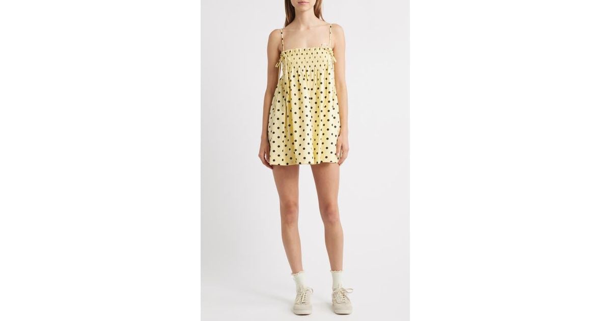 Damson Madder Lilo Polka Dot Organic Cotton Minidress in Yellow | Lyst