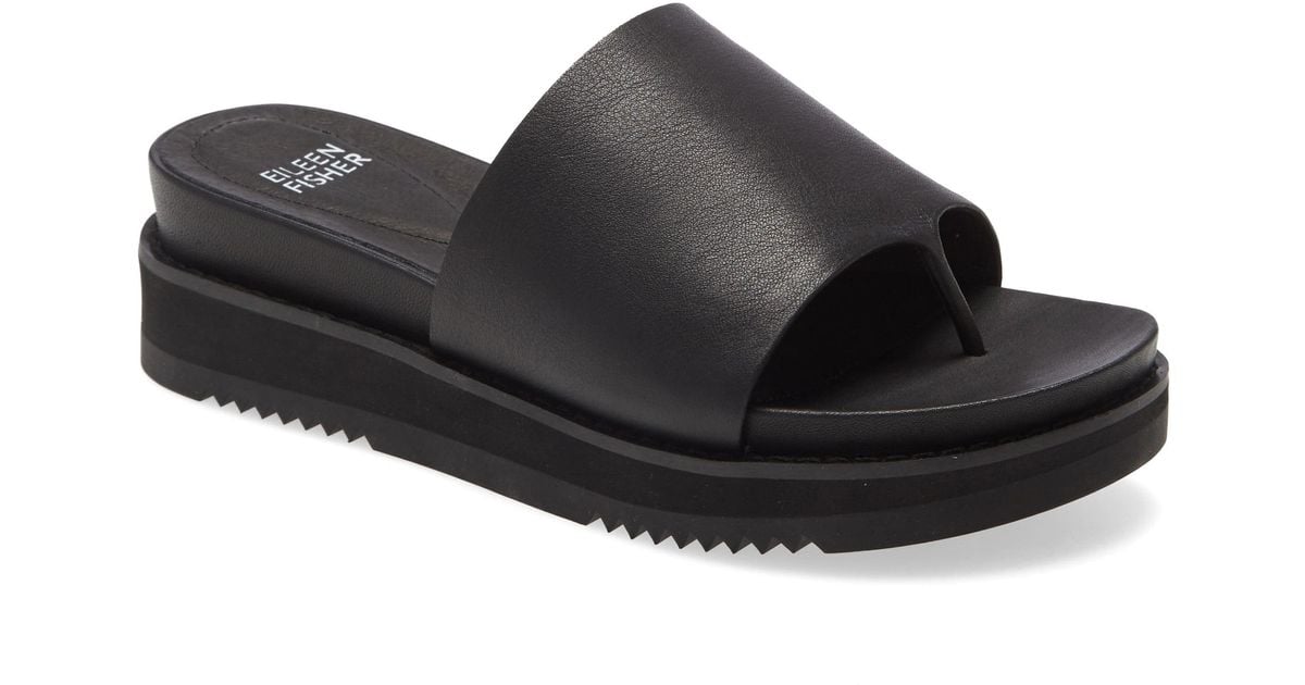 Eileen Fisher Touch Platform Sandal in Black Leather (Black) - Lyst