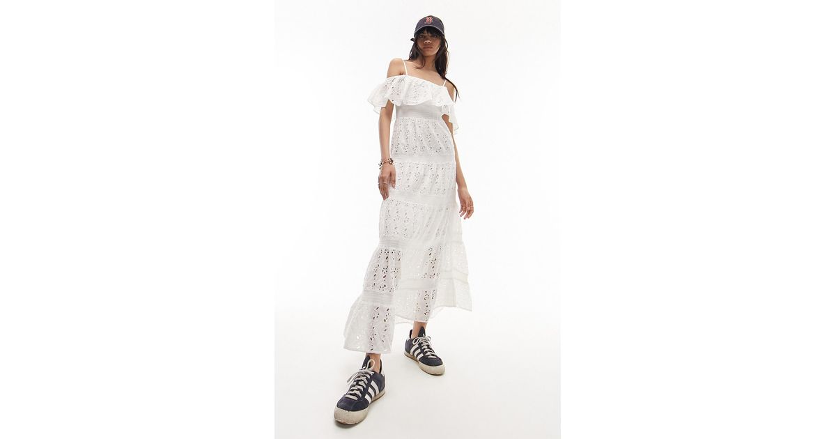 TOPSHOP Floral Embroidered Cotton Eyelet Maxi Dress in White | Lyst