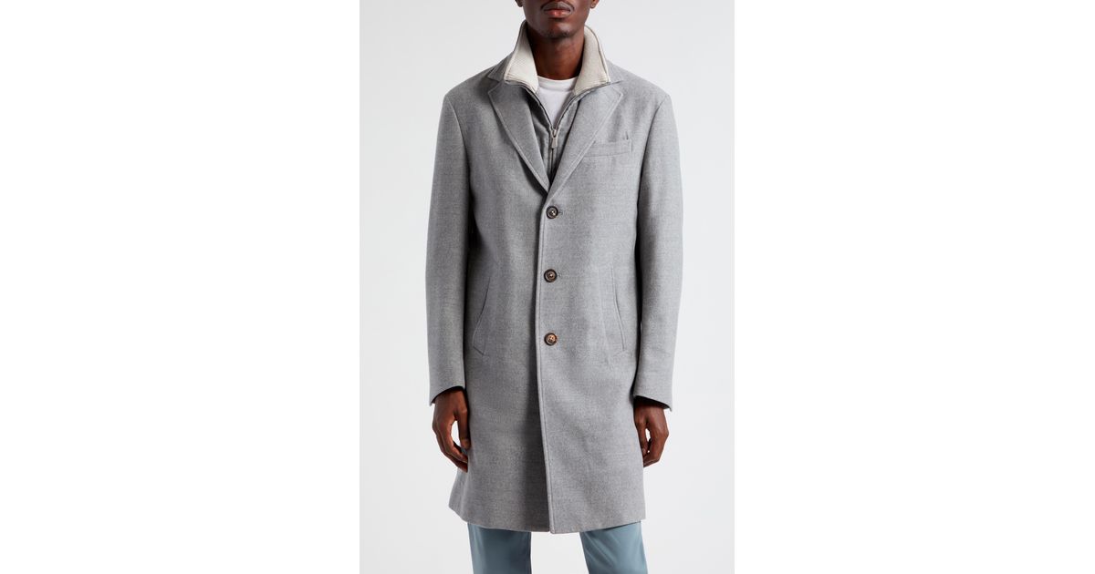 Eleventy Wool Flannel Topcoat With Removable Bib in Gray for Men