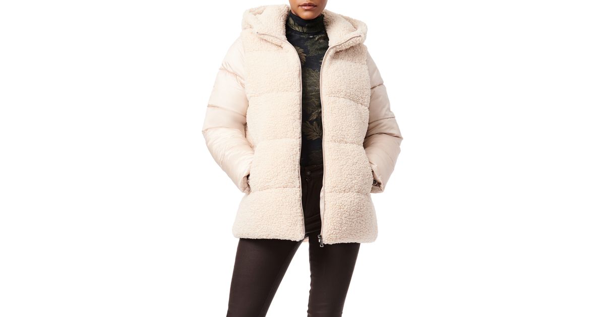 Bernardo Mixed Media Quilted Hooded Puffer Jacket in Natural Lyst