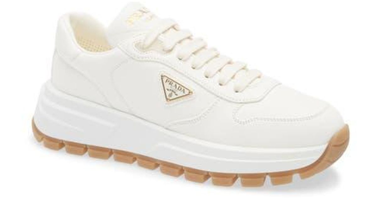 Prada Prax Leather Sneaker in White | Lyst