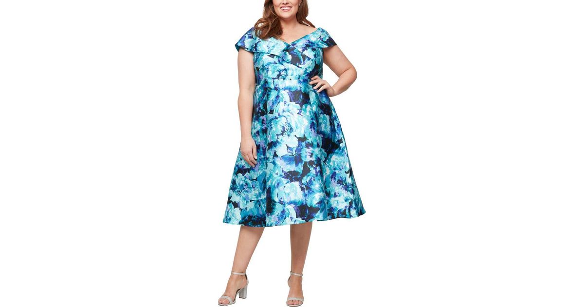 Alex Evenings Printed Mikado Off The Shoulder Cocktail Dress in Blue | Lyst