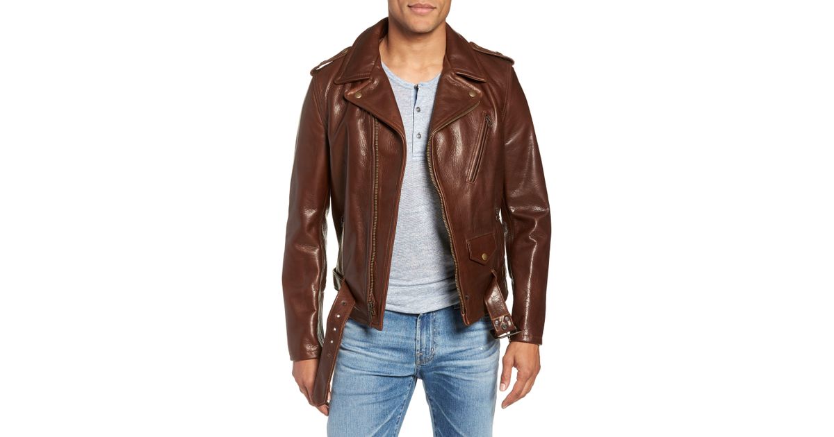 Schott Nyc Brown 50s Oil Tanned Cowhide Leather Moto Jacket For Men