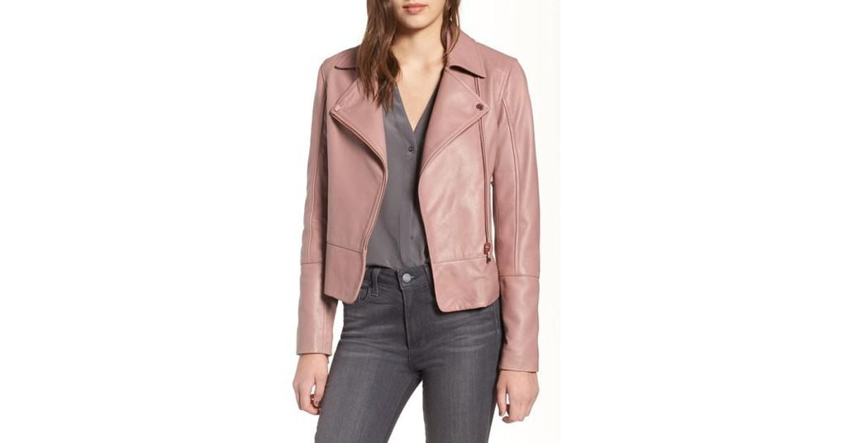 Ted Baker Lizia Leather Biker Jacket In Pink Lyst