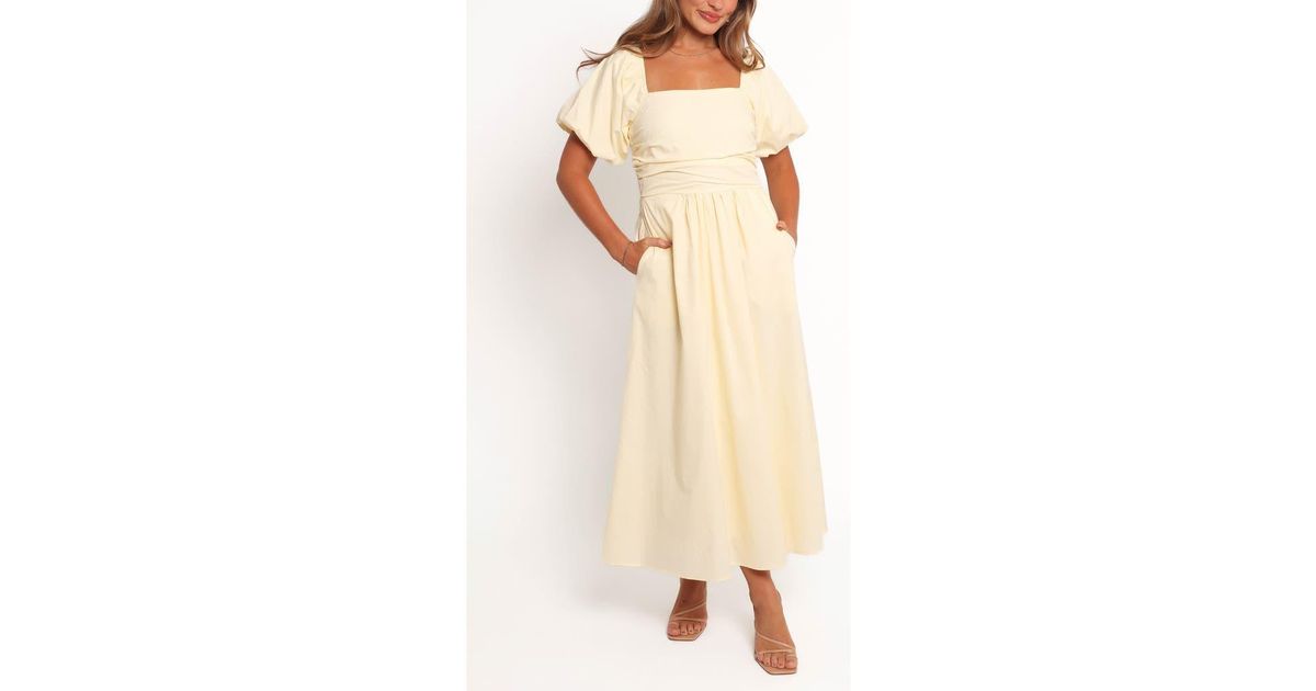 Petal & Pup Clo Puff Sleeve Midi Dress in Natural | Lyst